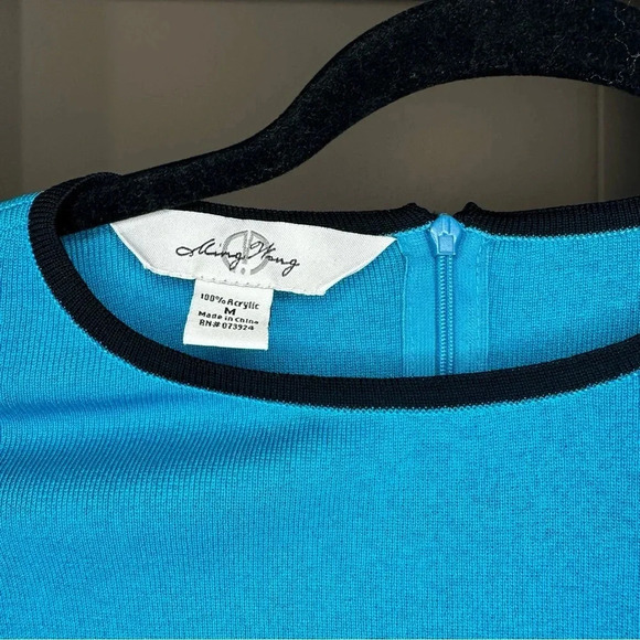 Ming Wang Slinky Knit Tank Top Turquoise Blue Round Neck Pullover Shirt Size M - Picture 5 of 6